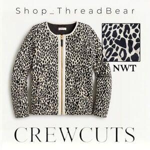 Quilted [crewcuts] Kids Ivory & Black Leopard Zip Up Jacket | Girls Large 10-12